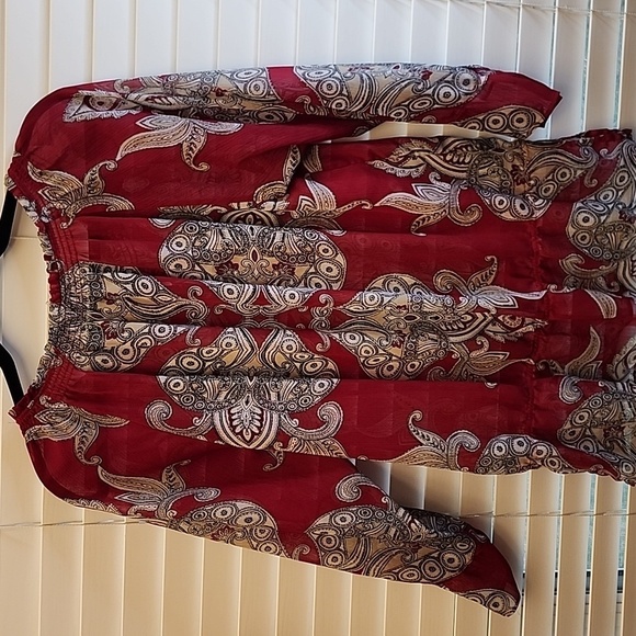 Chico’s Red Shear Tunic Blouse cinched @Waist sz 1 - Picture 7 of 10